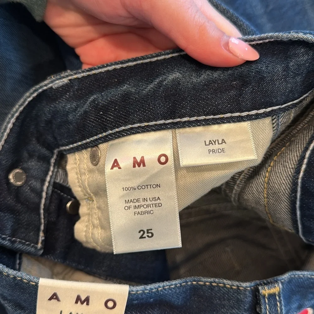 NWT Amo Layla High Rise Relaxed Hip Straight Leg Jeans 25 Anthro boho button fly